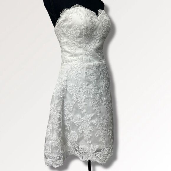 Strapless Mini Wedding Homecoming Prom Formal Dress Floral Lace No Label XS - Picture 1 of 16